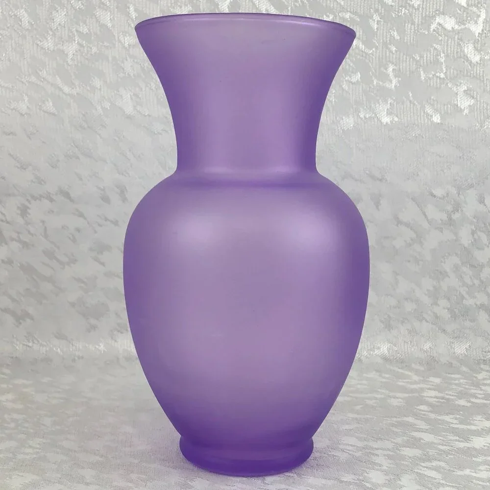 Lavender Frosted Translucent Glass Vase 9” Decor Centerpiece Accent Holder